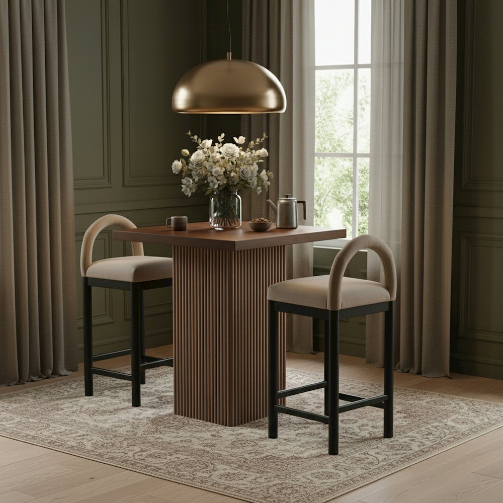 Belinda Brown Oak Veneer And Solid Wood Counter Height Table. Picture 2