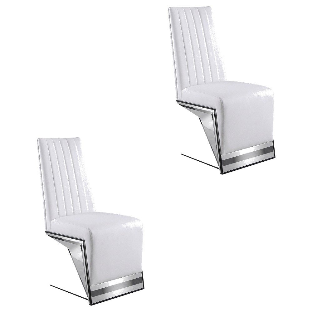 Vegan Leather Upholstered Dining Chair, White Vegan Leather, Set of 2. Picture 1