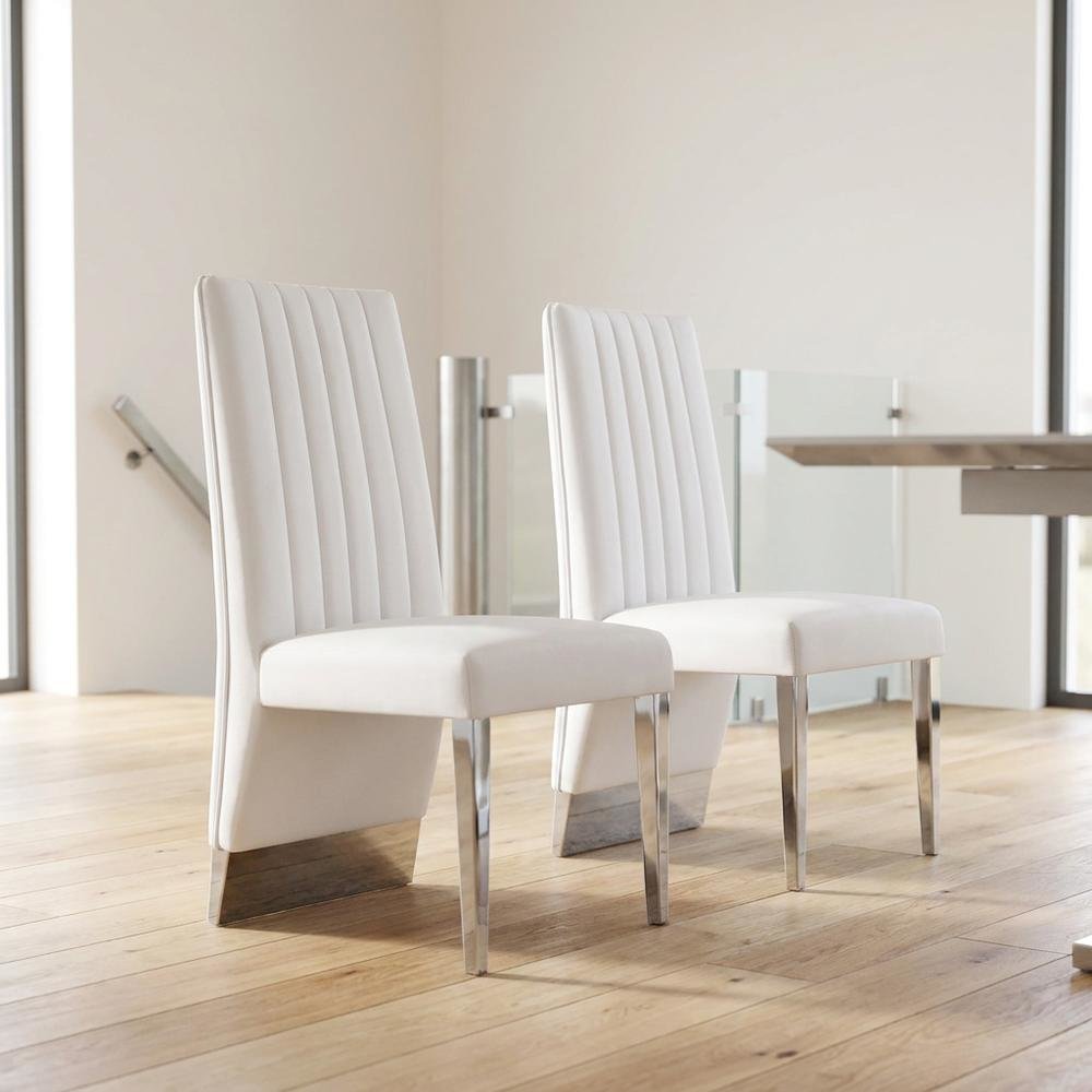 Vegan Leather Upholstered Dining Chair, White Vegan Leather, Set of 2. Picture 4