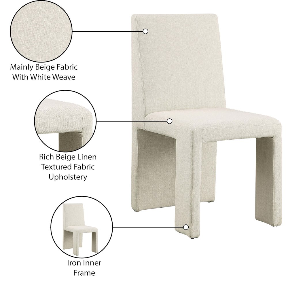 Benson Beige Linen Textured Fabric Dining Chair, Set of 2. Picture 9