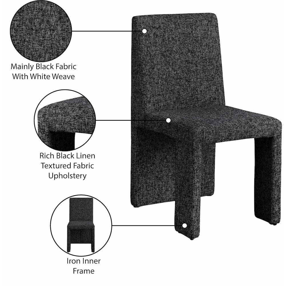 Benson Black Linen Textured Fabric Dining Chair, Set of 2. Picture 9