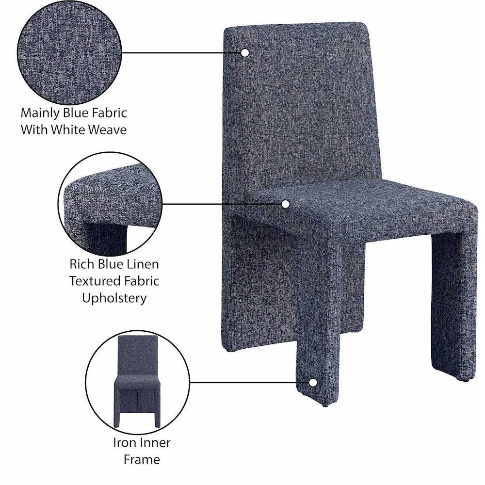 Benson Blue Linen Textured Fabric Dining Chair, Set of 2. Picture 9