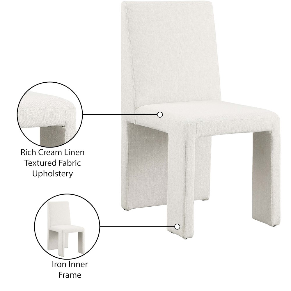 Benson Cream Linen Textured Fabric Dining Chair, Set of 2. Picture 9
