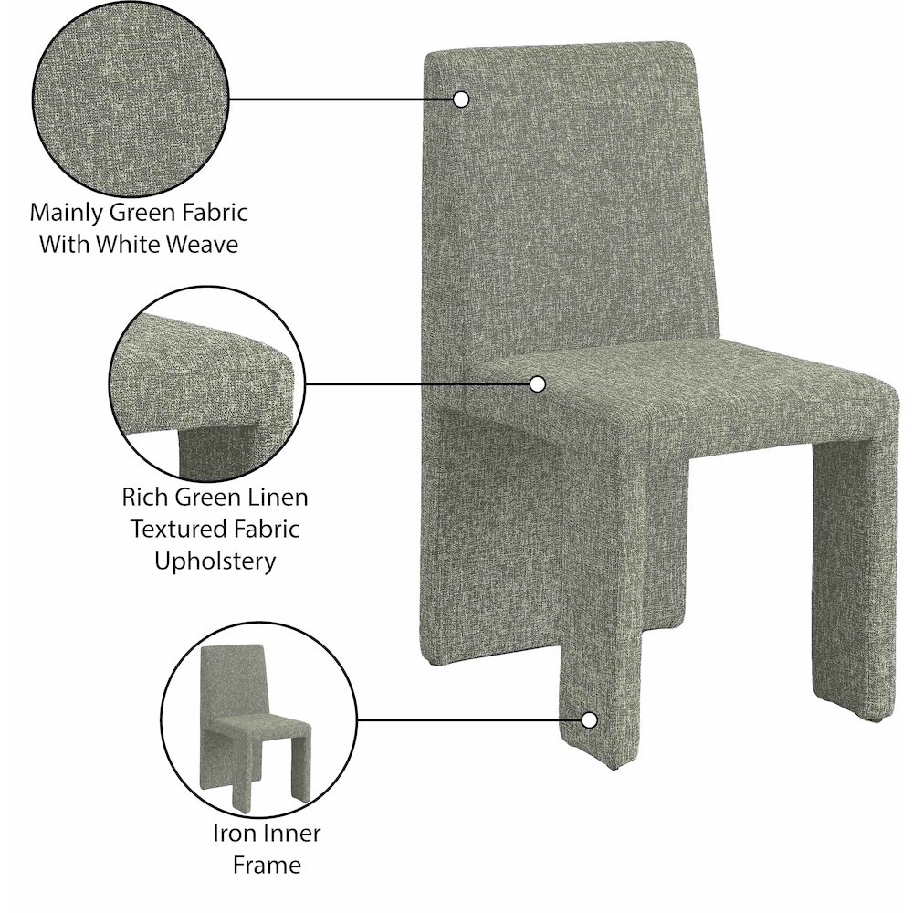Benson Green Linen Textured Fabric Dining Chair, Set of 2. Picture 9