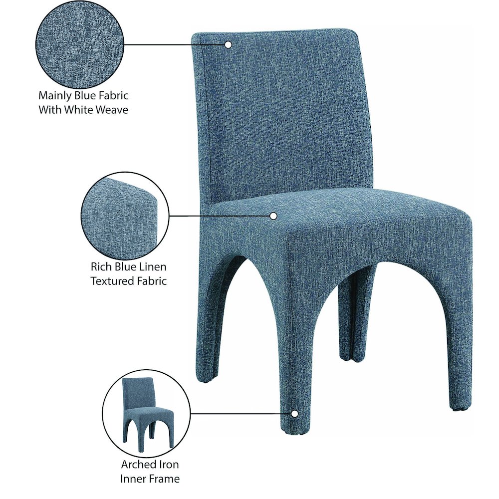 Gramercy Blue Linen Textured Fabric Dining Chair, Set of 2. Picture 9