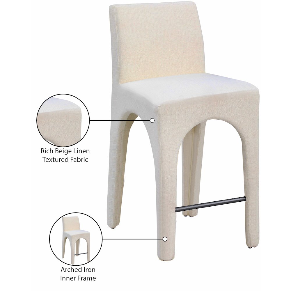 Gramercy Beige Linen Textured Fabric Stool. Picture 9