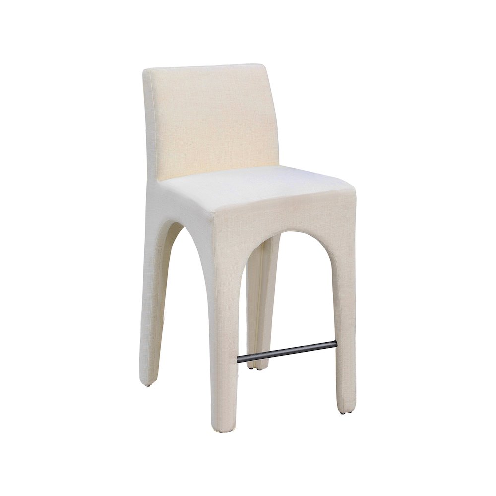 Gramercy Beige Linen Textured Fabric Stool. Picture 1
