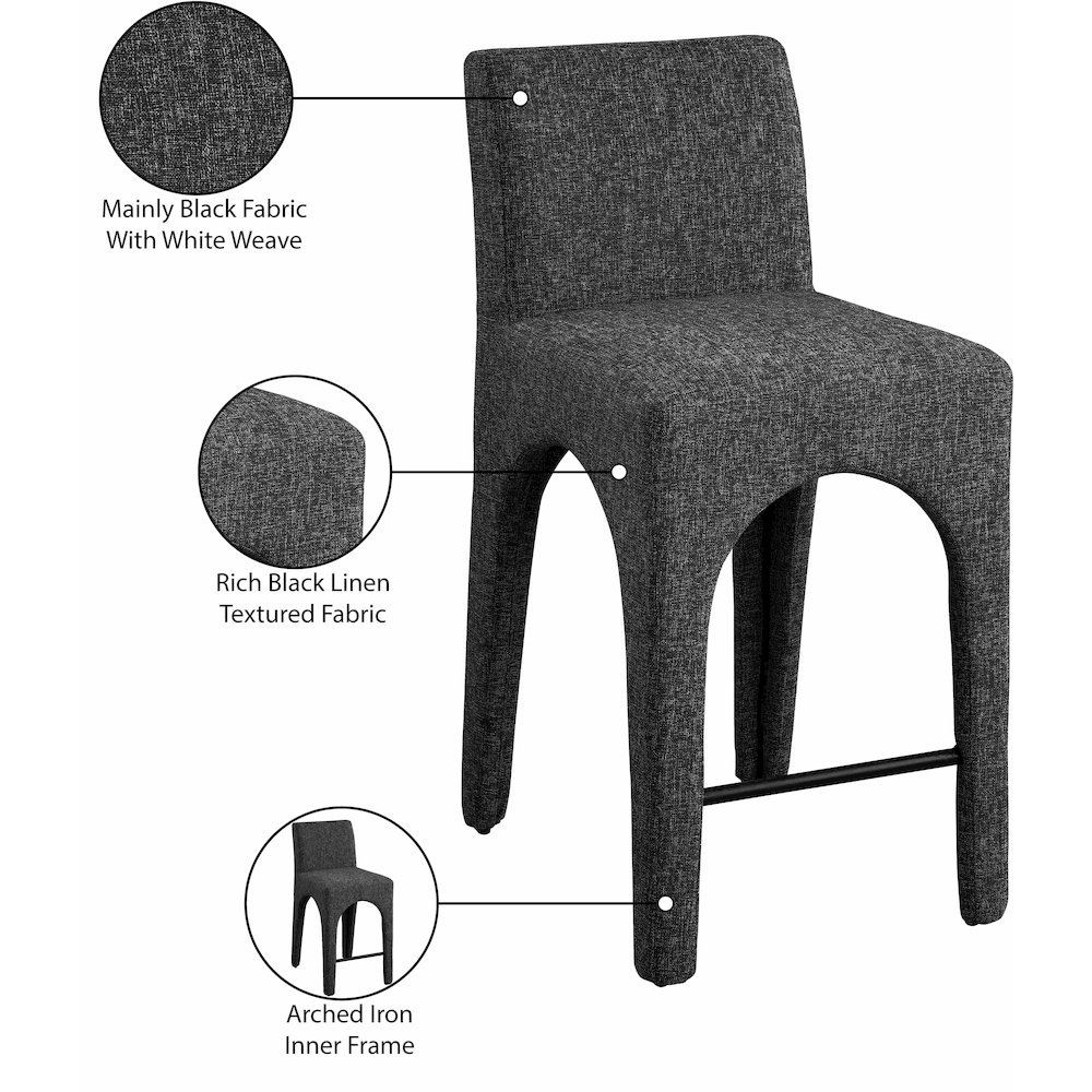 Gramercy Black Linen Textured Fabric Stool. Picture 9
