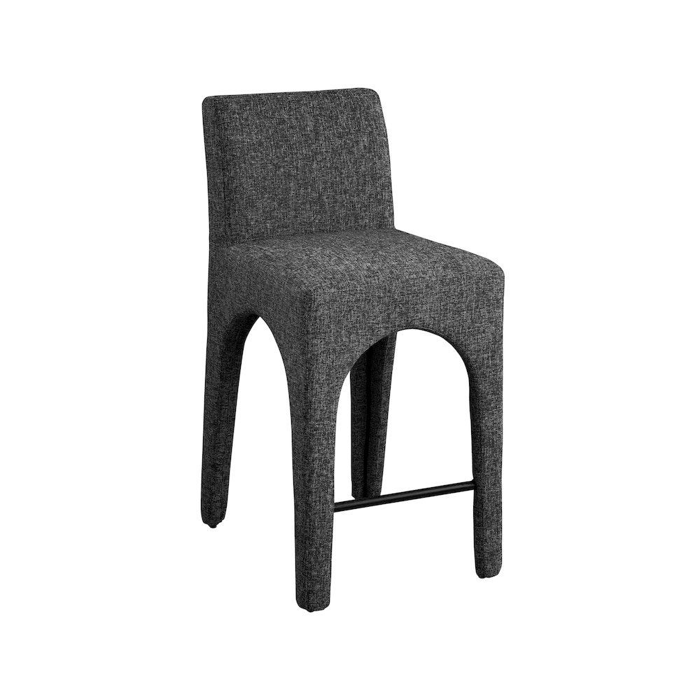 Gramercy Black Linen Textured Fabric Stool. Picture 1