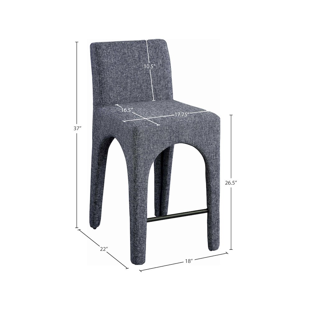 Gramercy Blue Linen Textured Fabric Stool. Picture 8