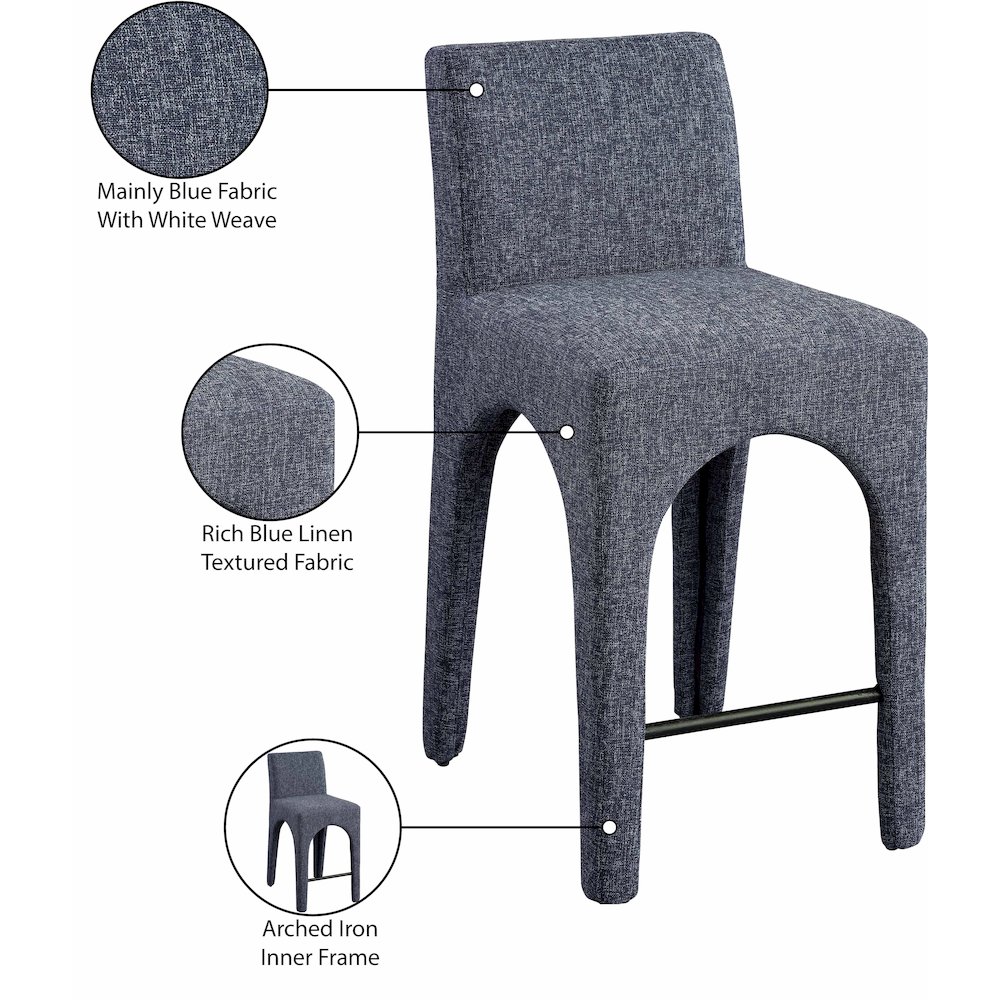 Gramercy Blue Linen Textured Fabric Stool. Picture 9