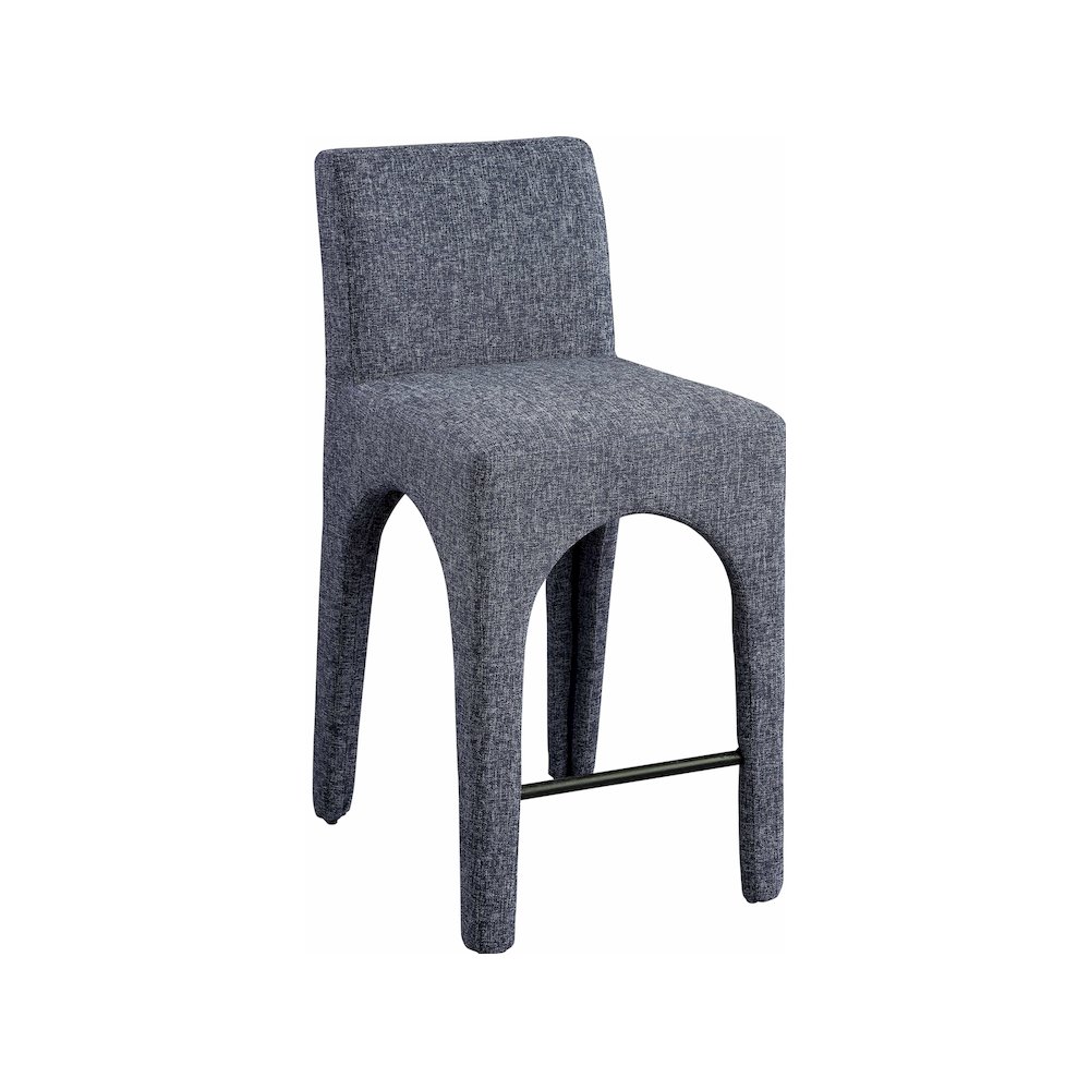 Gramercy Blue Linen Textured Fabric Stool. Picture 1