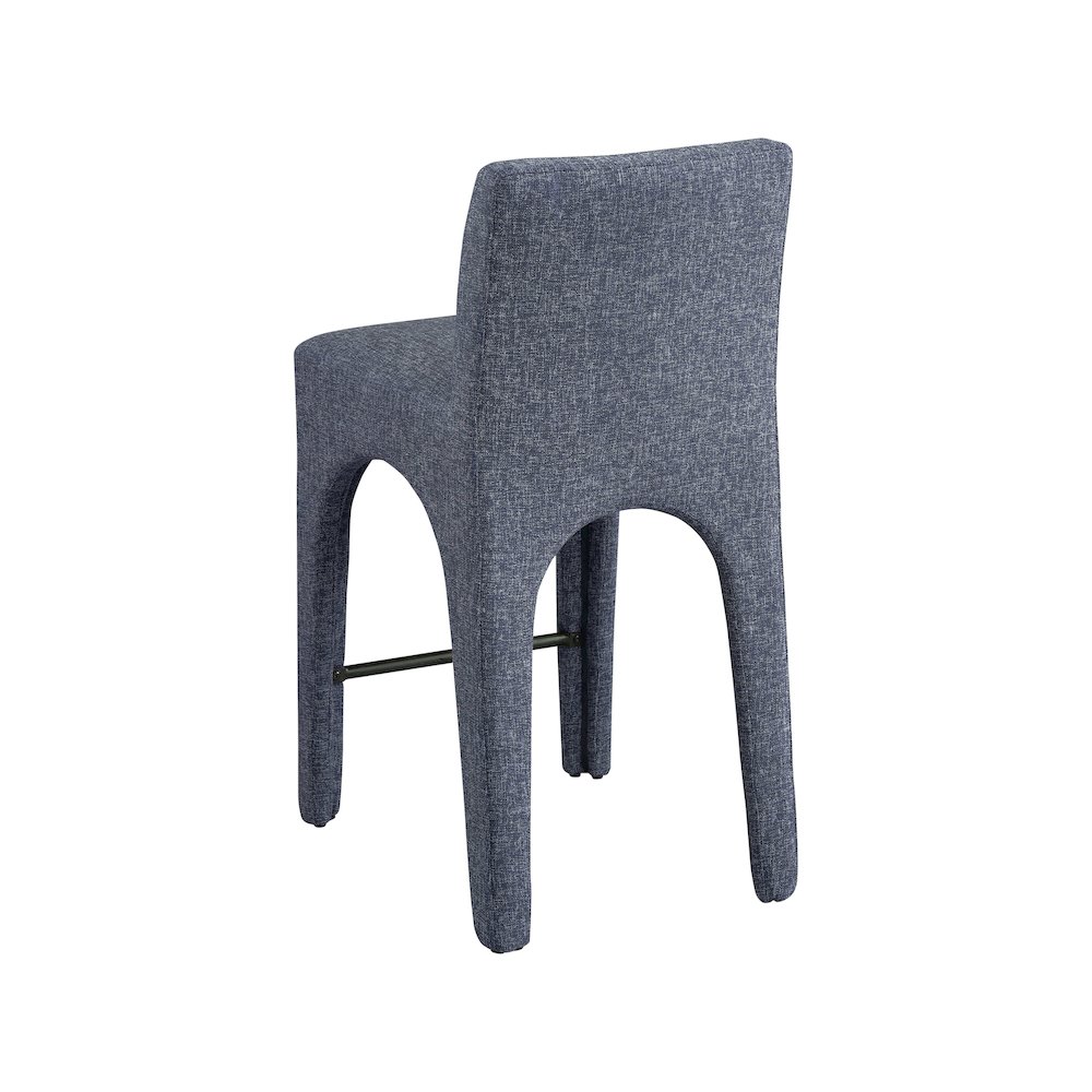 Gramercy Blue Linen Textured Fabric Stool. Picture 5