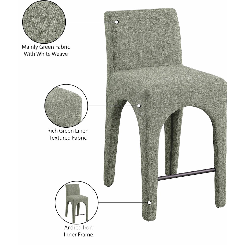 Gramercy Green Linen Textured Fabric Stool. Picture 9