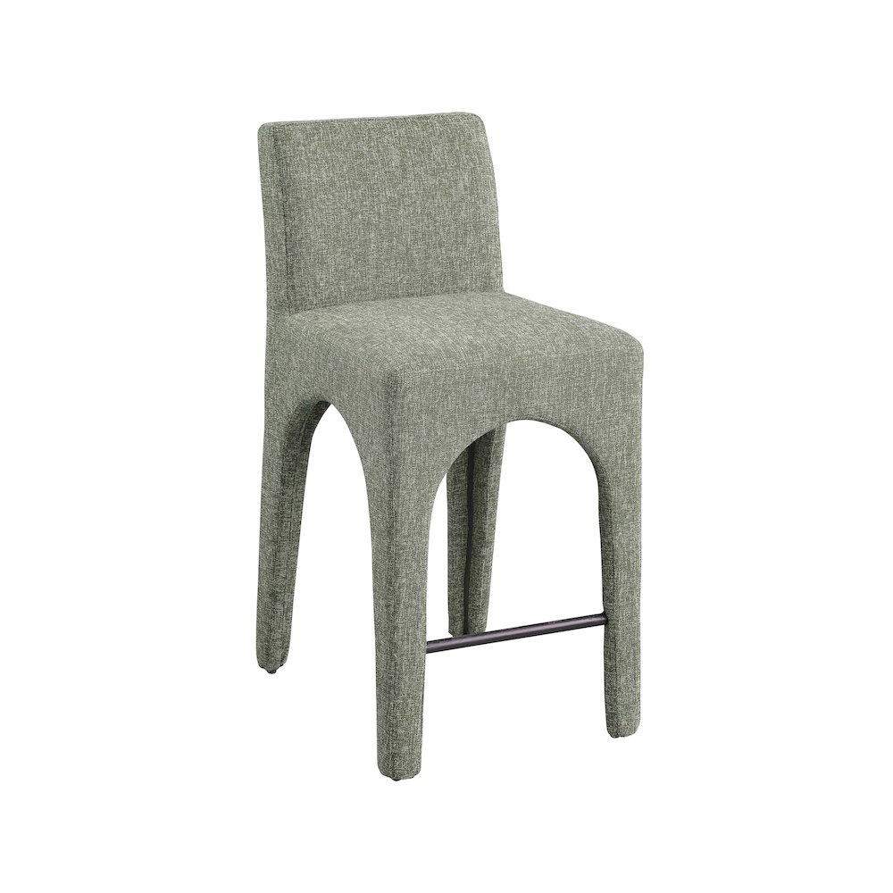 Gramercy Green Linen Textured Fabric Stool. Picture 1