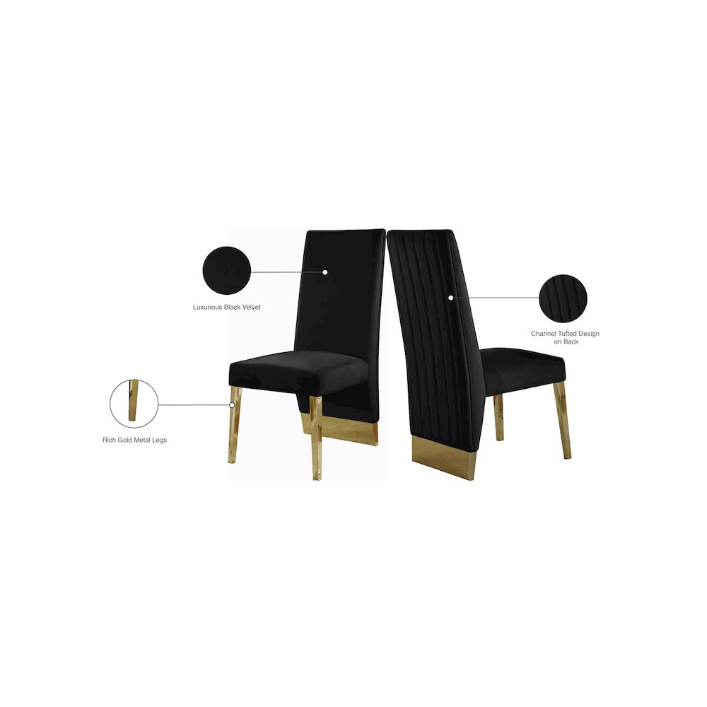 Porsha Black Velvet Dining Chair, Set of 2. Picture 5