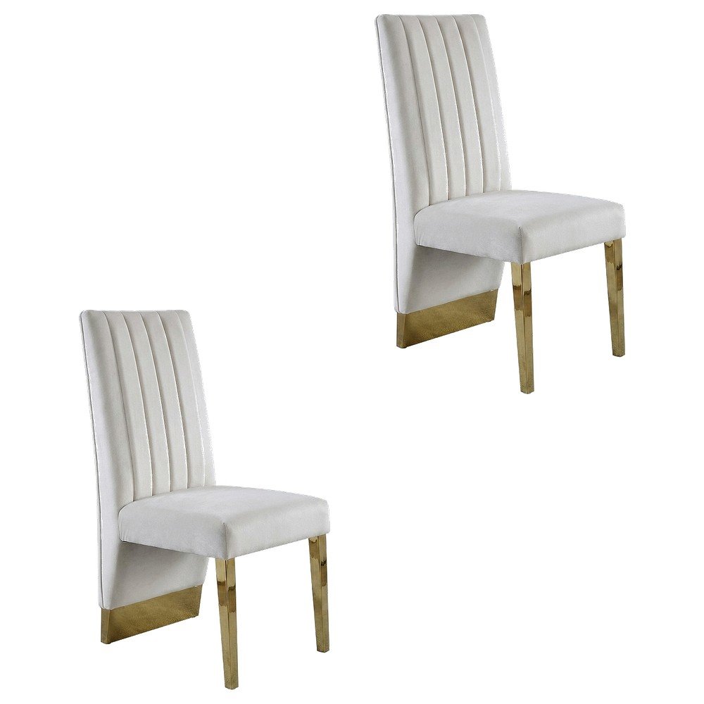 Velvet Upholstered Dining Chairs with Gold Metal Legs, Cream Velvet, Set of 2. Picture 1