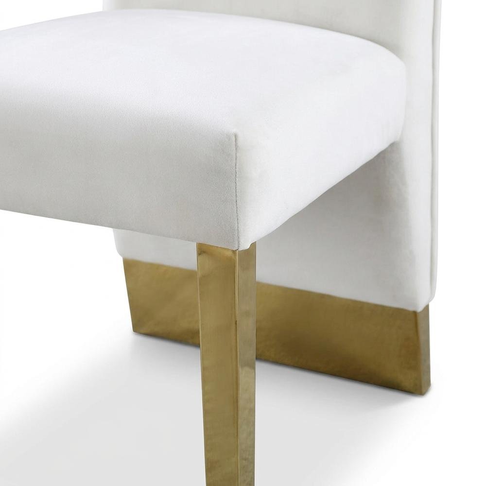 Velvet Upholstered Dining Chairs with Gold Metal Legs, Cream Velvet, Set of 2. Picture 8
