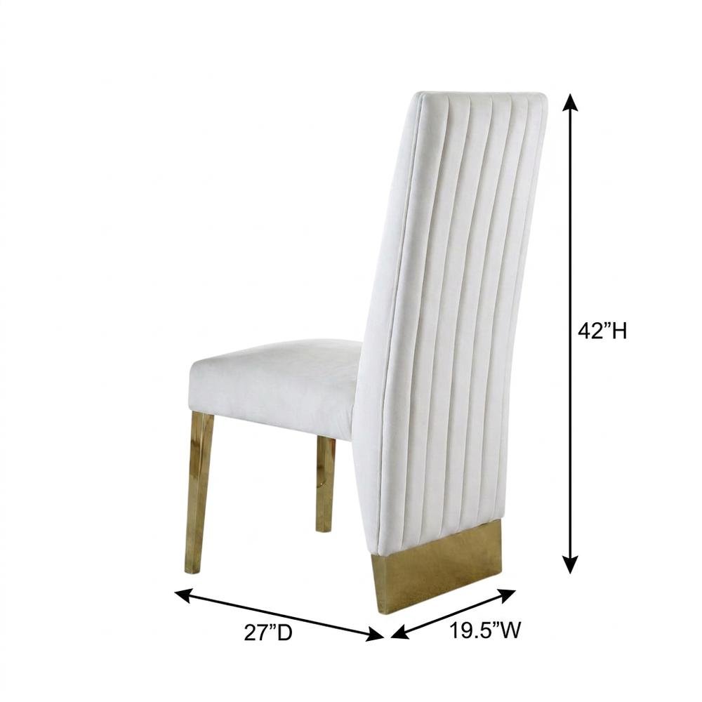 Velvet Upholstered Dining Chairs with Gold Metal Legs, Cream Velvet, Set of 2. Picture 6