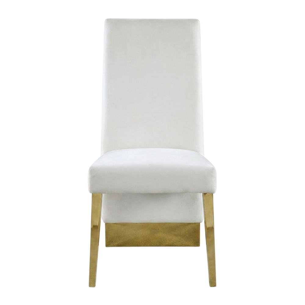 Velvet Upholstered Dining Chairs with Gold Metal Legs, Cream Velvet, Set of 2. Picture 2