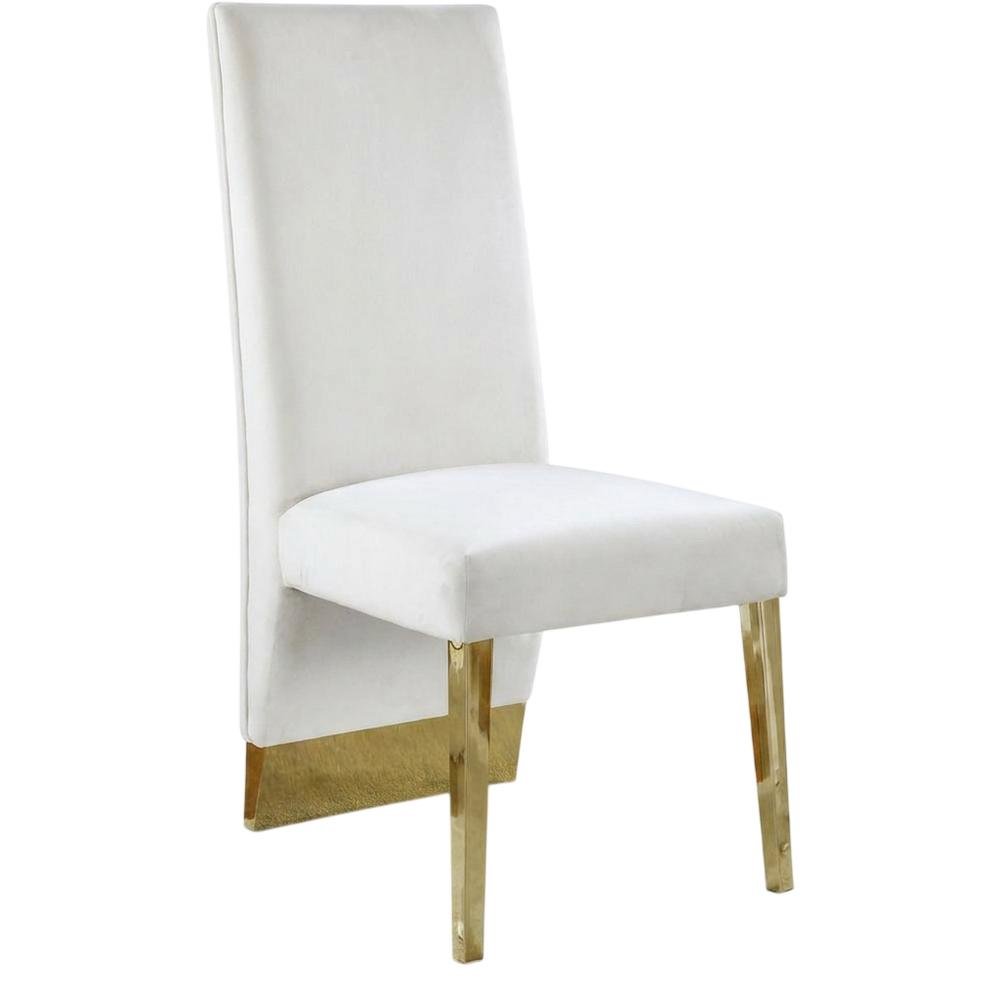 Velvet Upholstered Dining Chairs with Gold Metal Legs, Cream Velvet, Set of 2. Picture 5