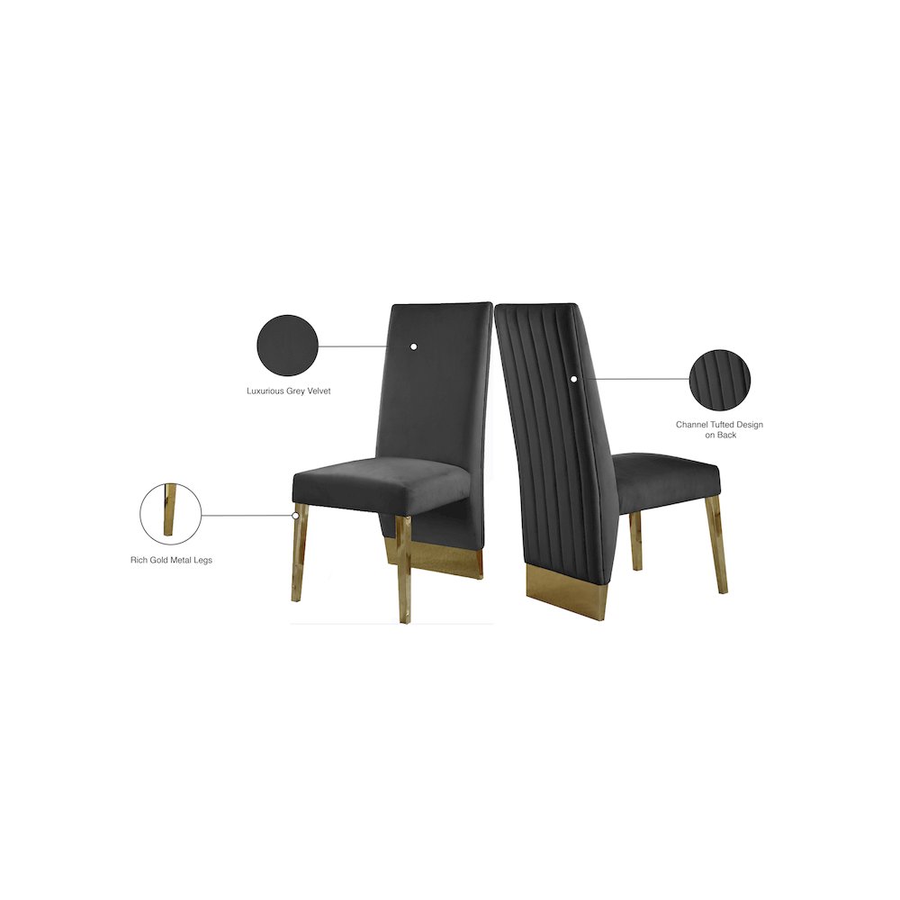 Porsha Grey Velvet Dining Chair, Set of 2. Picture 5