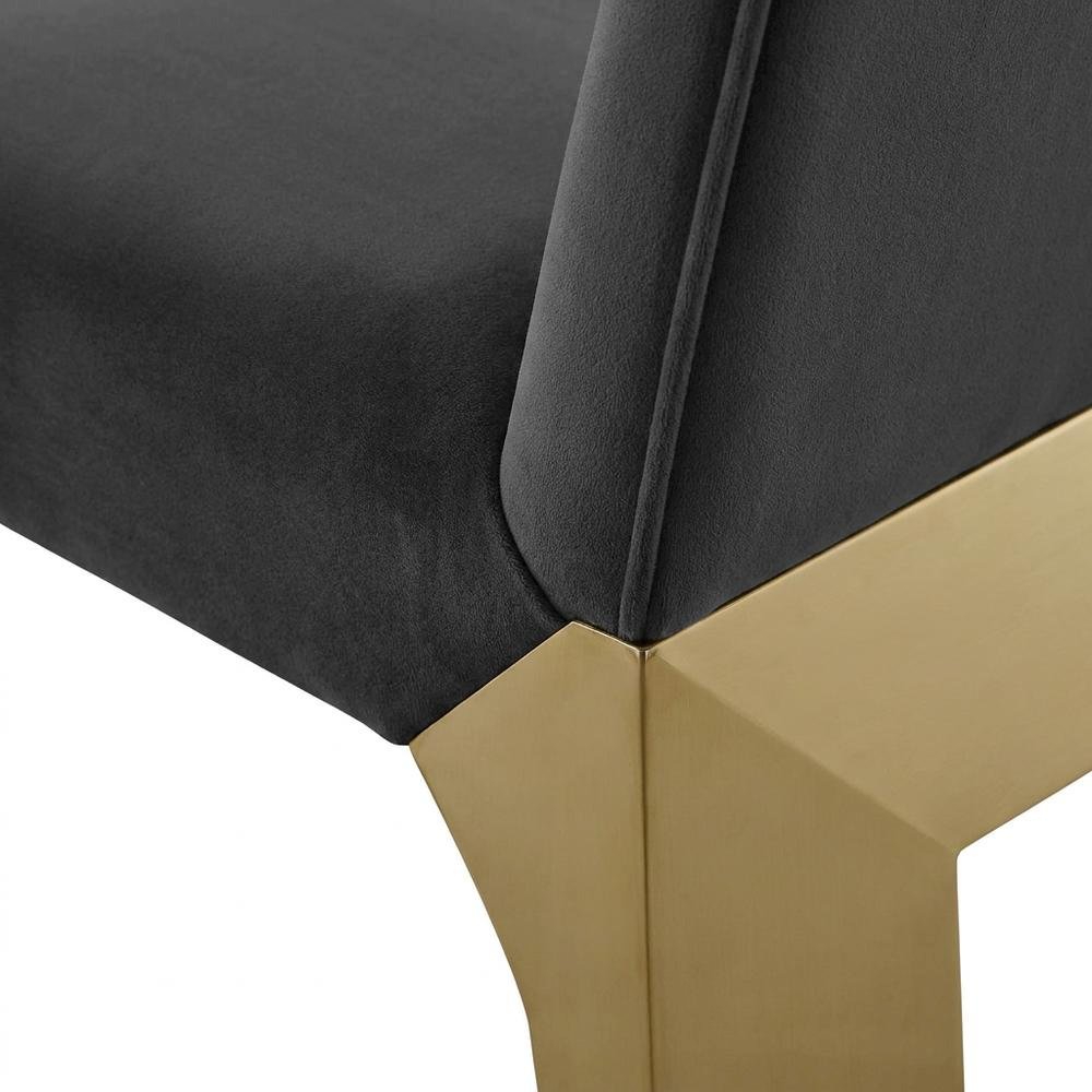 Velvet Upholstered Dining Chairs with Gold Metal Legs, Grey Velvet, Set of 2. Picture 7