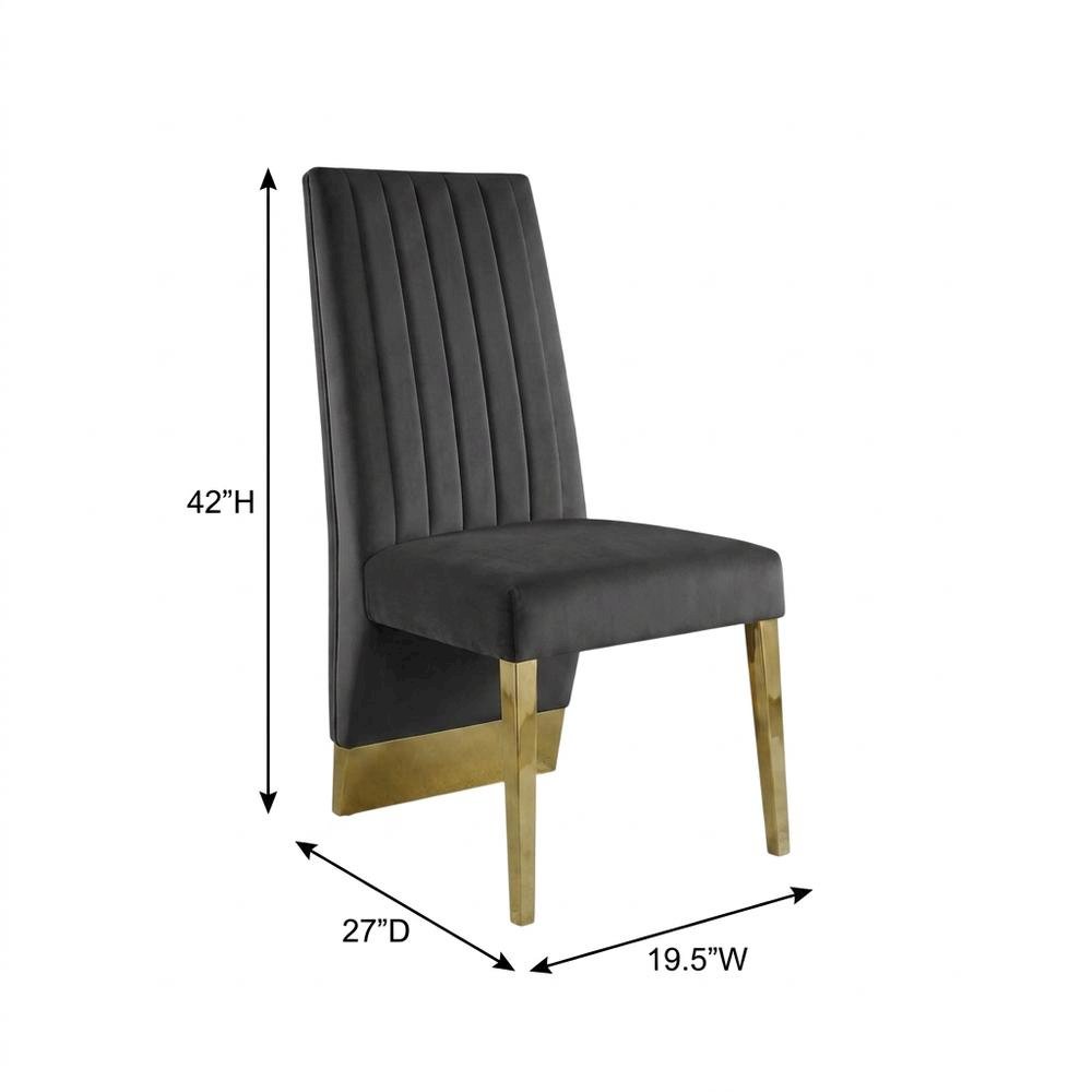 Velvet Upholstered Dining Chairs with Gold Metal Legs, Grey Velvet, Set of 2. Picture 5