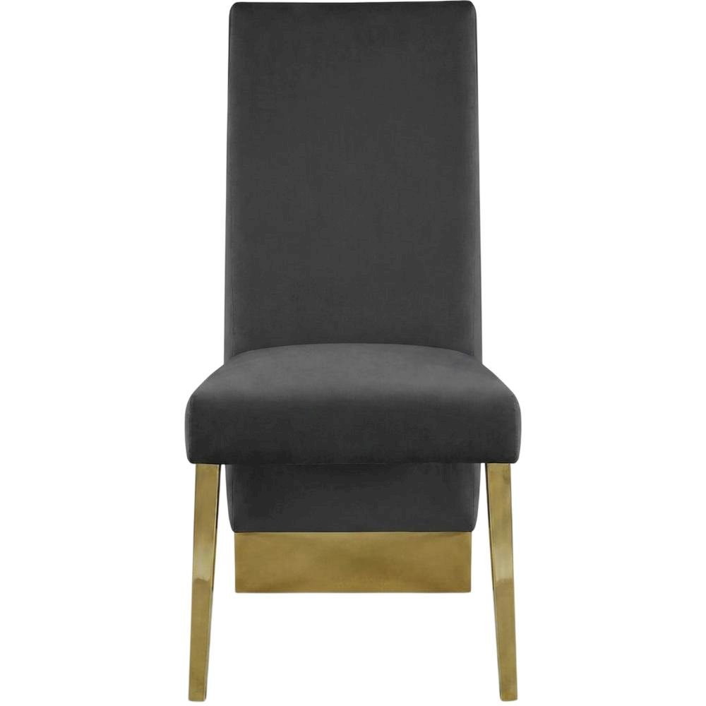 Velvet Upholstered Dining Chairs with Gold Metal Legs, Grey Velvet, Set of 2. Picture 1