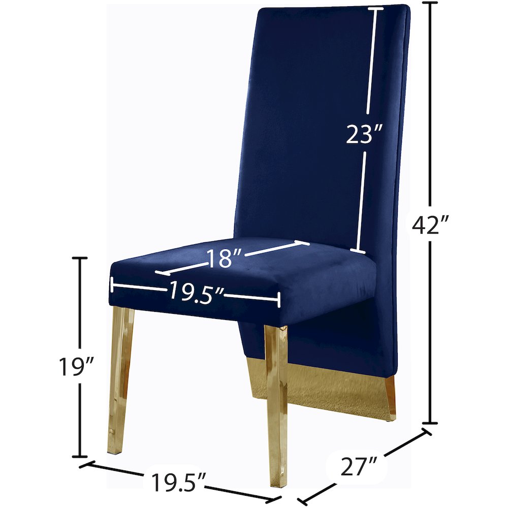 Porsha Navy Velvet Dining Chair, Set of 2. Picture 4