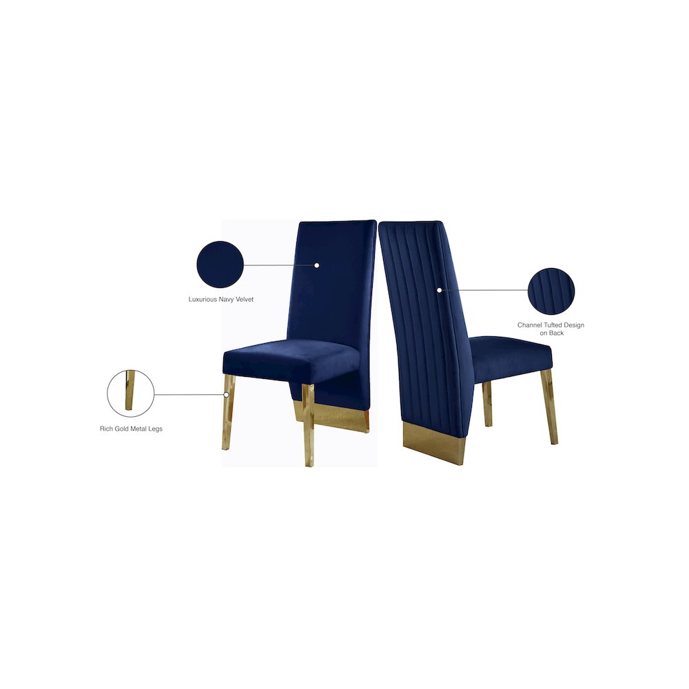 Porsha Navy Velvet Dining Chair, Set of 2. Picture 5