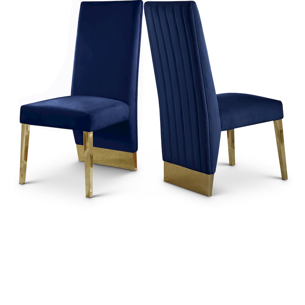 Porsha Navy Velvet Dining Chair, Set of 2. Picture 1