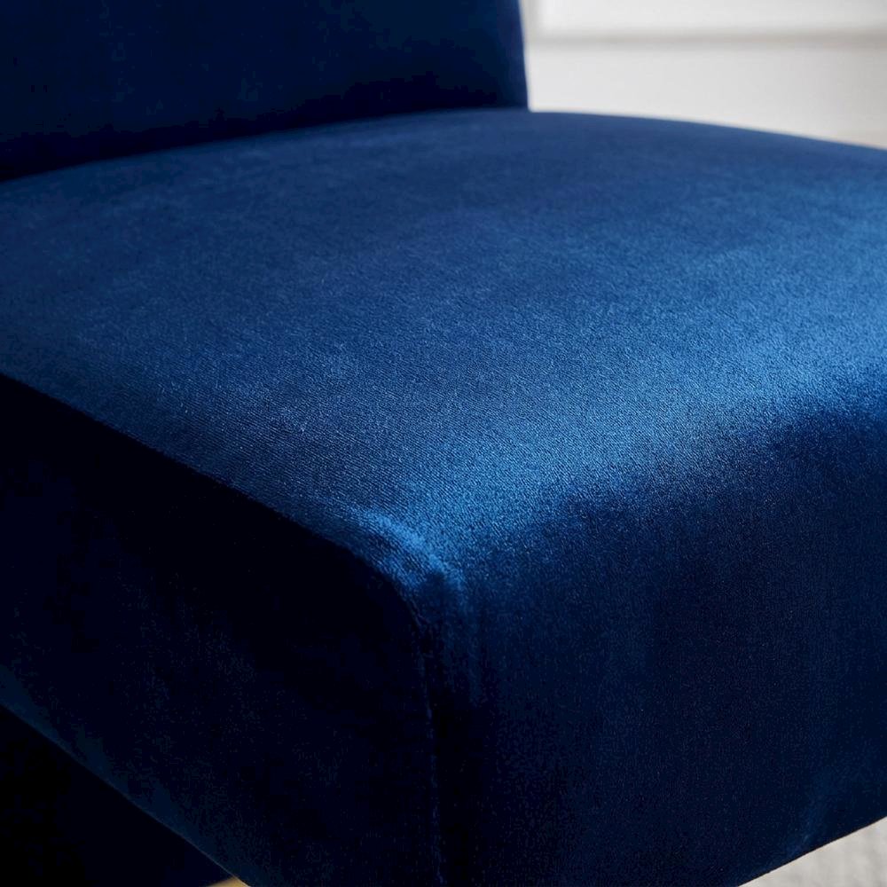 Velvet Upholstered Dining Chairs with Gold Metal Legs, Navy Velvet, Set of 2. Picture 7