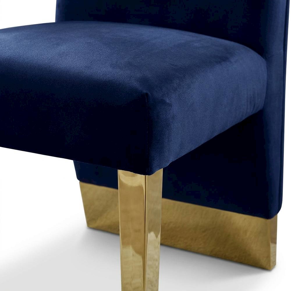 Velvet Upholstered Dining Chairs with Gold Metal Legs, Navy Velvet, Set of 2. Picture 8