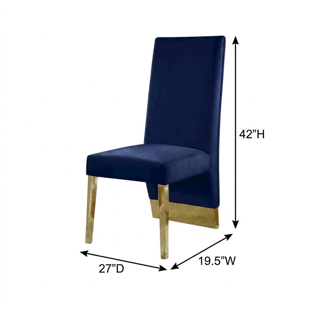 Velvet Upholstered Dining Chairs with Gold Metal Legs, Navy Velvet, Set of 2. Picture 6