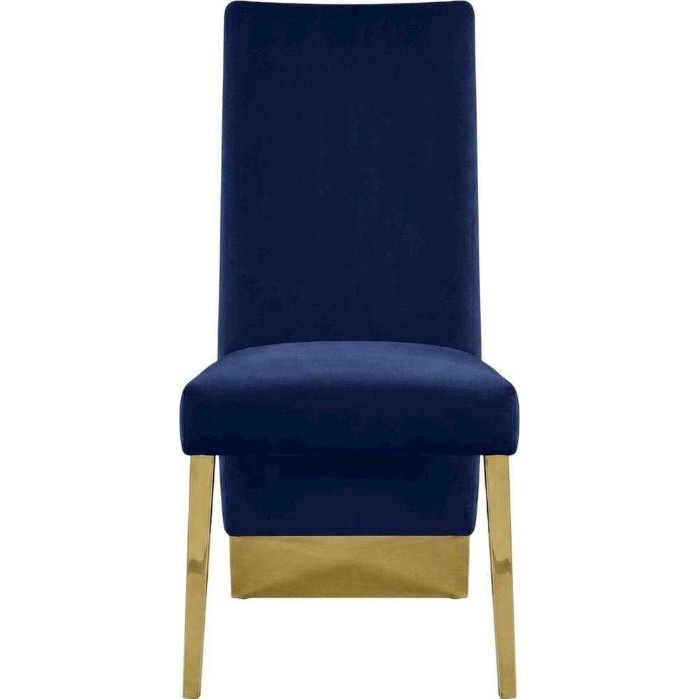 Velvet Upholstered Dining Chairs with Gold Metal Legs, Navy Velvet, Set of 2. Picture 2