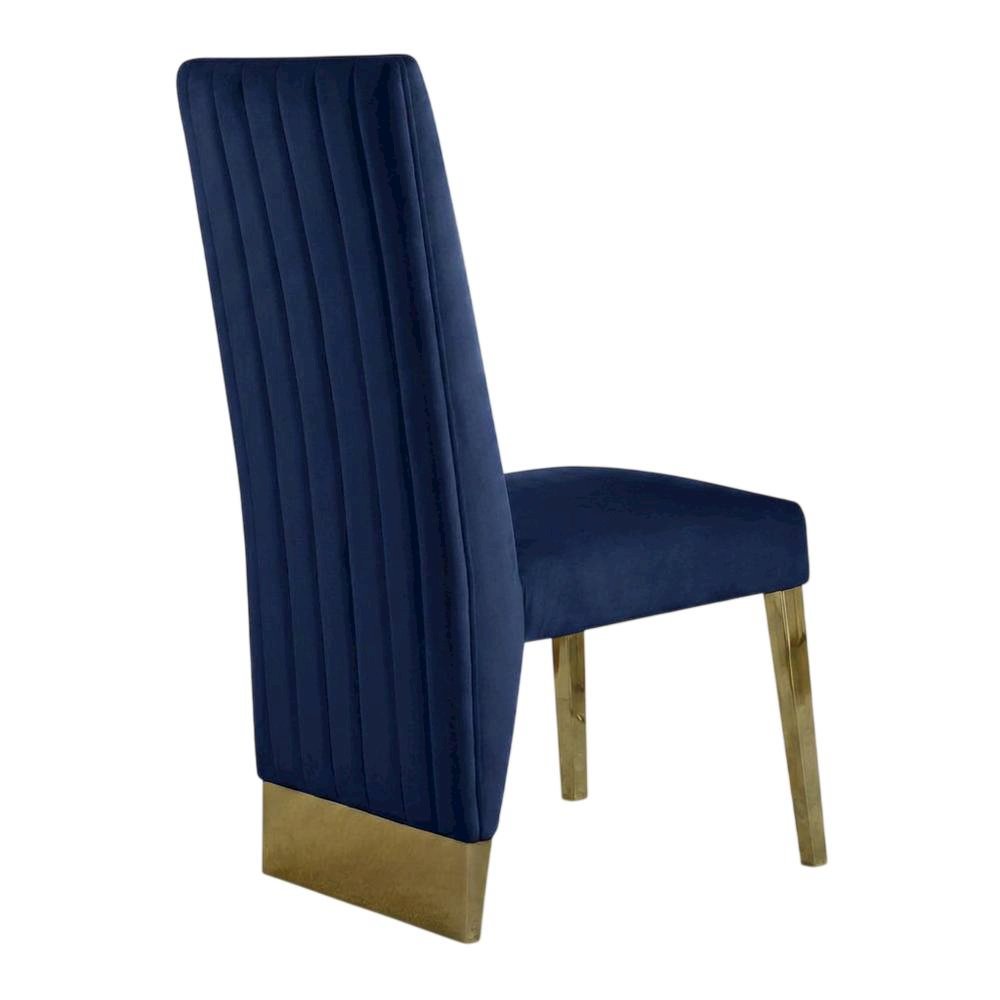 Velvet Upholstered Dining Chairs with Gold Metal Legs, Navy Velvet, Set of 2. Picture 5