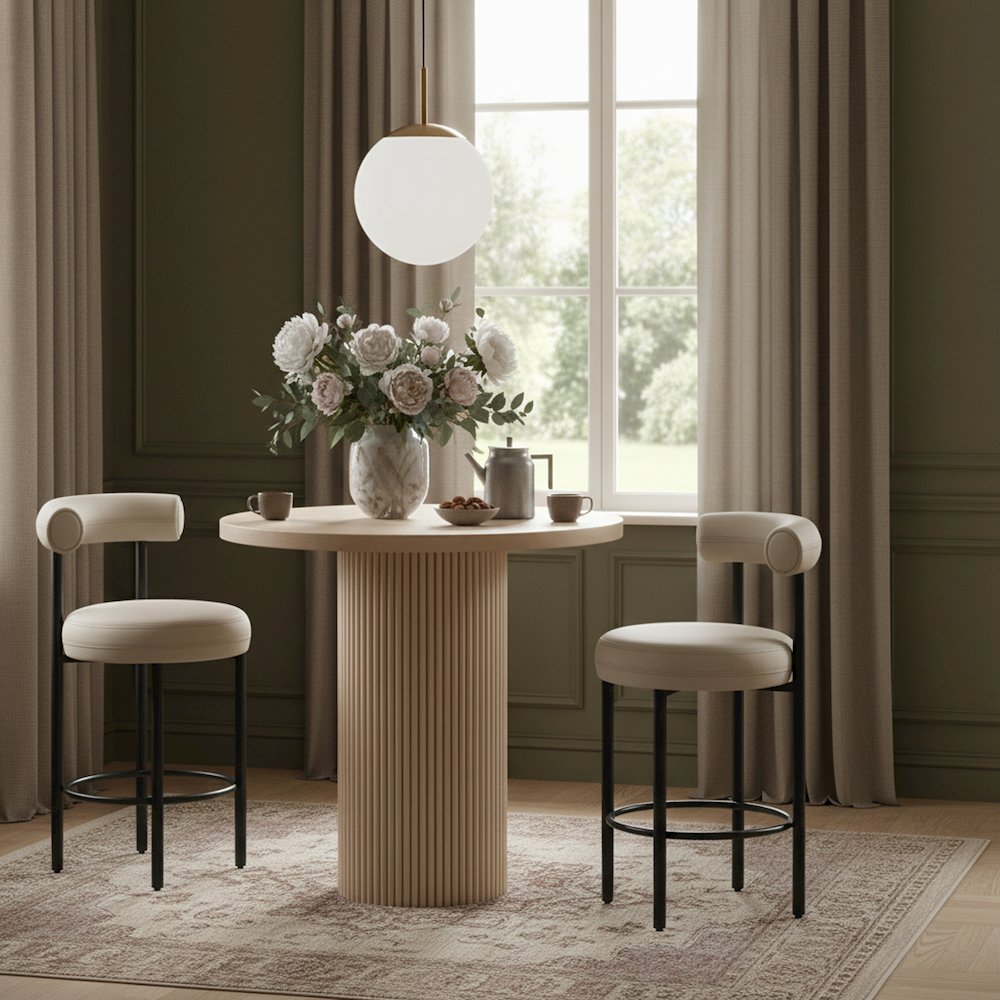 Belinda Natural Oak Veneer And Solid Wood Bar Height Table. Picture 2