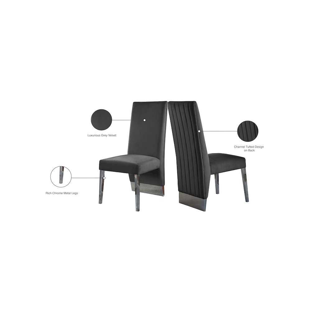 Porsha Grey Velvet Dining Chair, Set of 2. Picture 5