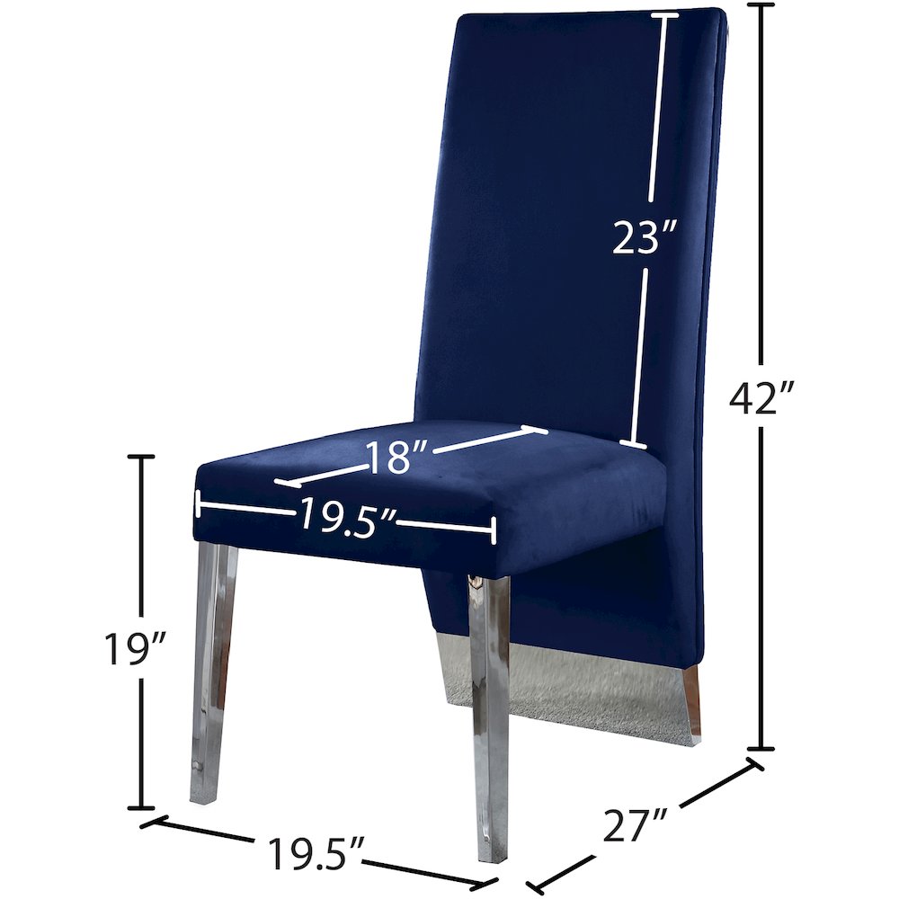 Porsha Navy Velvet Dining Chair, Set of 2. Picture 4
