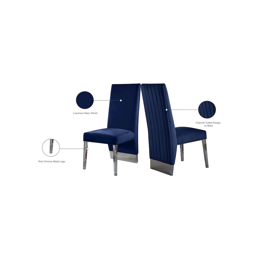Porsha Navy Velvet Dining Chair, Set of 2. Picture 5