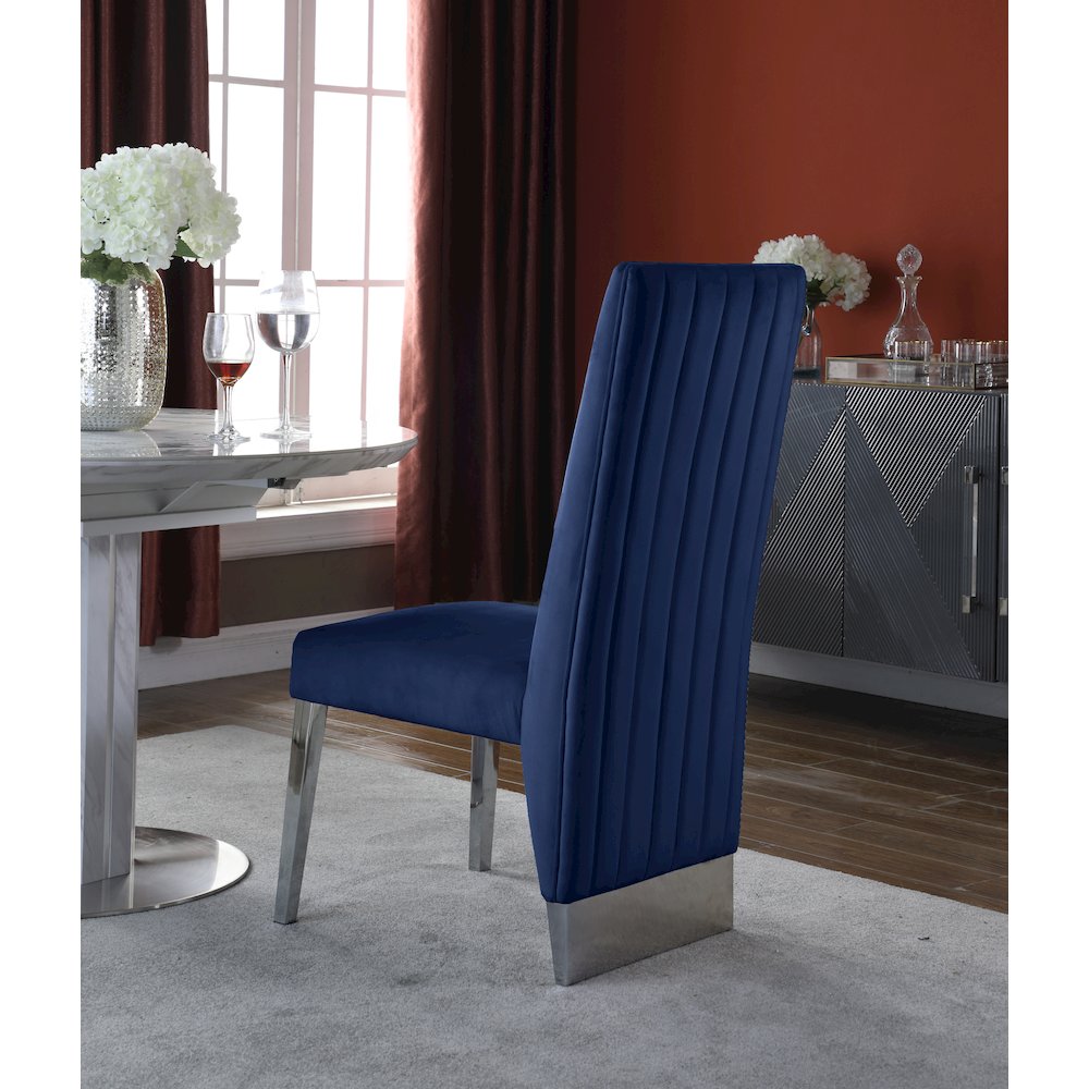 Porsha Navy Velvet Dining Chair, Set of 2. Picture 2