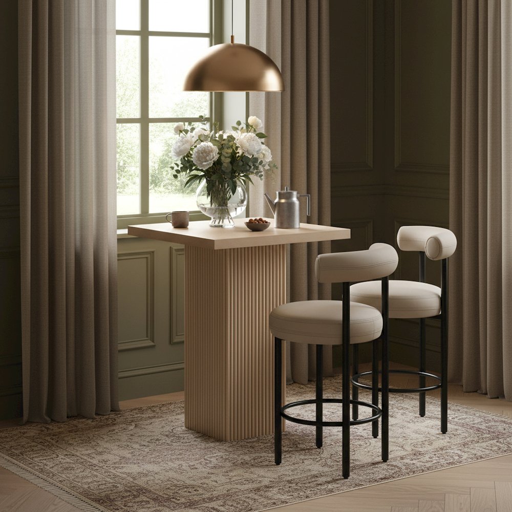 Belinda Natural Oak Veneer And Solid Wood Bar Height Table. Picture 2