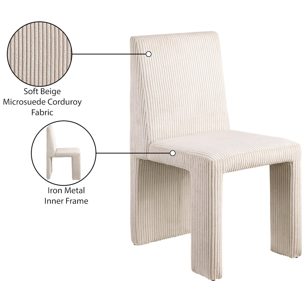 Benson Beige Microsuede Corduroy Fabric Dining Chair, Set of 2. Picture 9