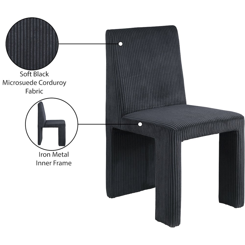 Benson Black Microsuede Corduroy Fabric Dining Chair, Set of 2. Picture 9