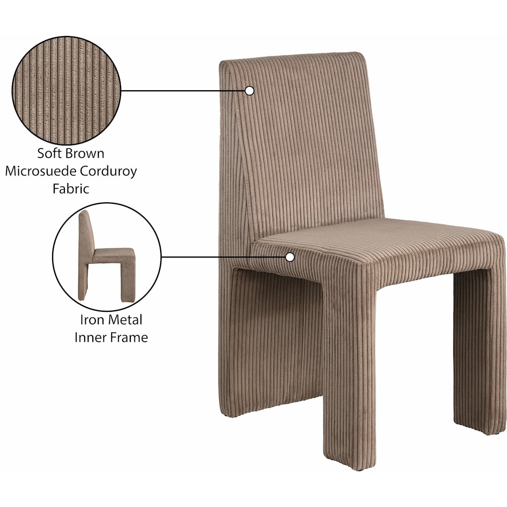 Benson Brown Microsuede Corduroy Fabric Dining Chair, Set of 2. Picture 9
