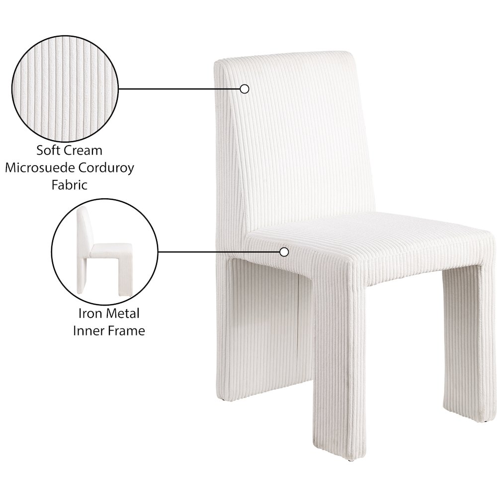 Benson Cream Microsuede Corduroy Fabric Dining Chair, Set of 2. Picture 9