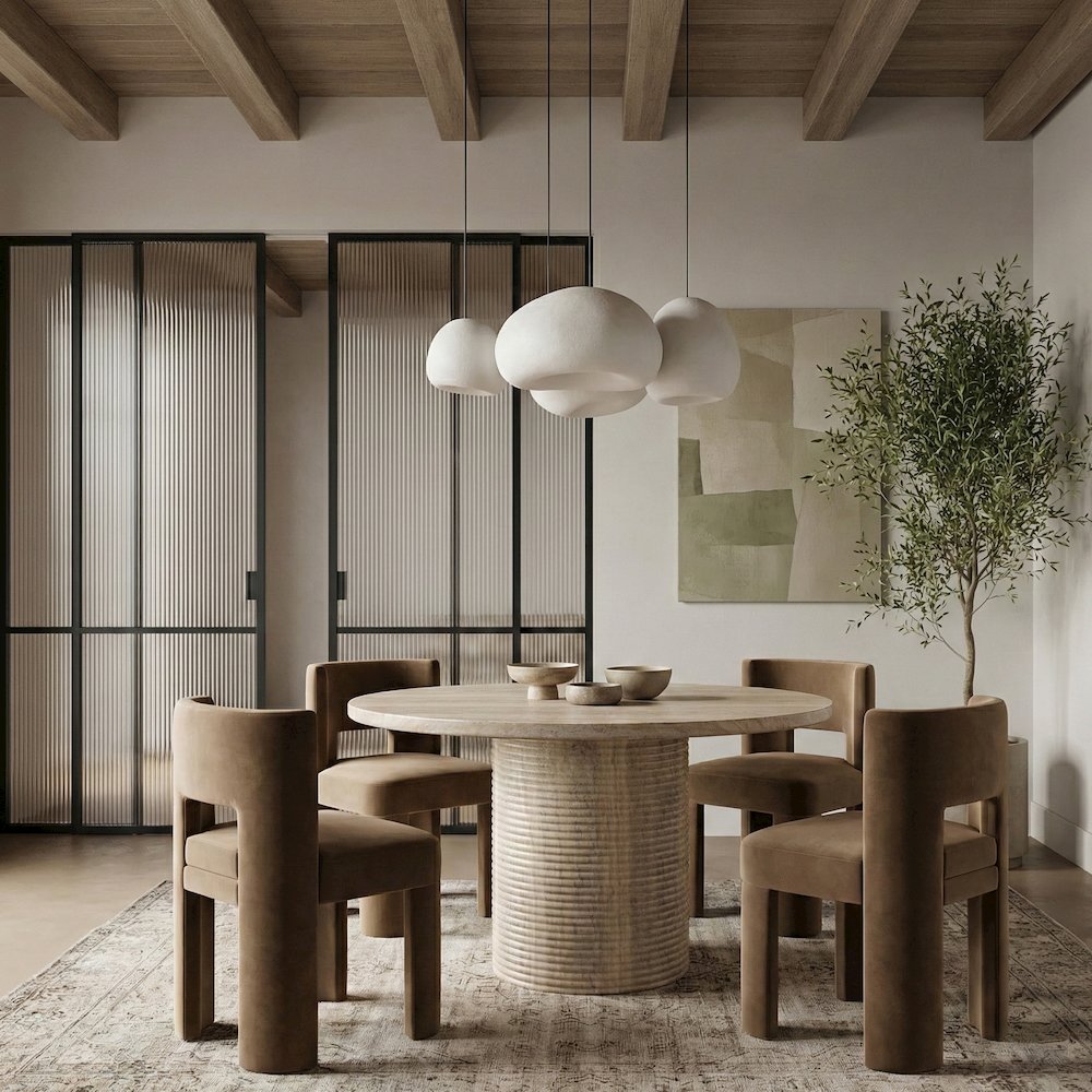 Rapallo 43" Travertine Concrete Indoor/Outdoor Dining Table. Picture 2