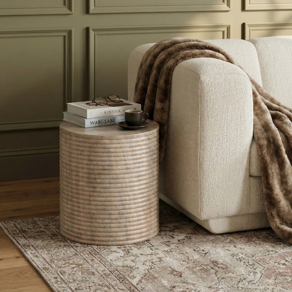Rapallo Travertine Concrete Indoor/Outdoor End Table. Picture 2