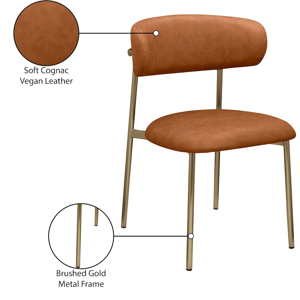 Lupita Cognac Vegan Leather Dining Chair, Set of 2. Picture 8